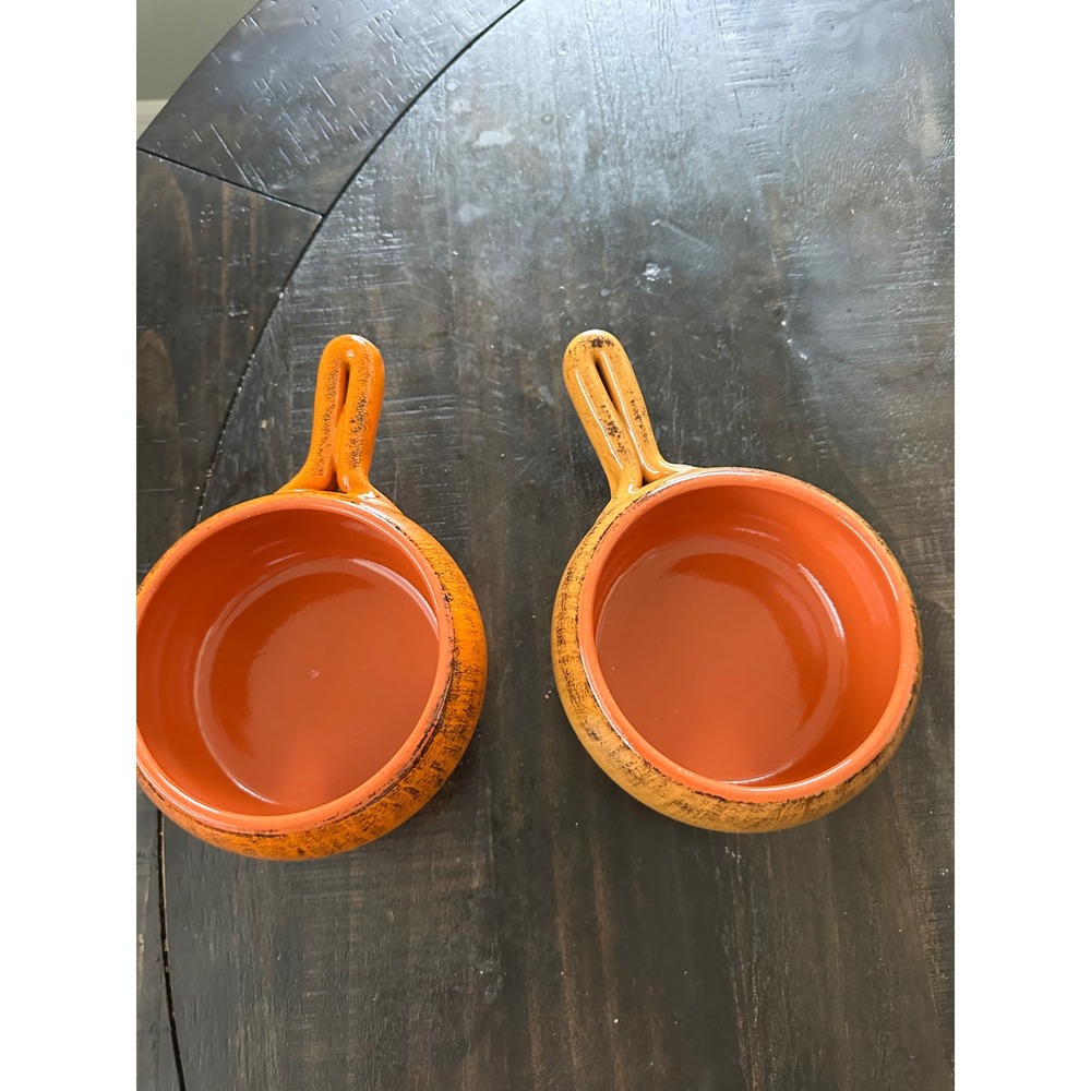 De Silva Italy Terracotta Soup Bowls Set of 2 Orange Glazed Ceramic with Handles